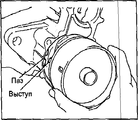 г) Совместите выступ амортизатора с пазом крышки со стороны привода.